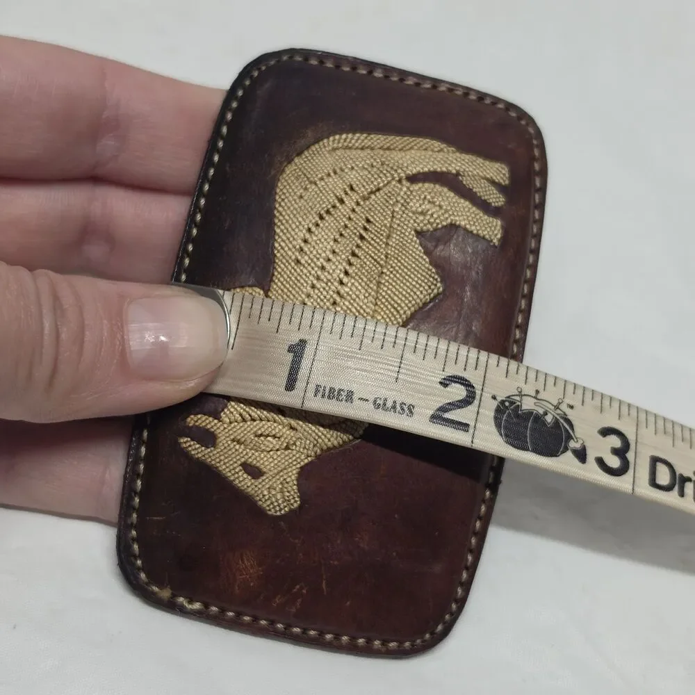 Vintage Unique Brahma Bull Western Belt Buckle Leather with Stitching Embroidery